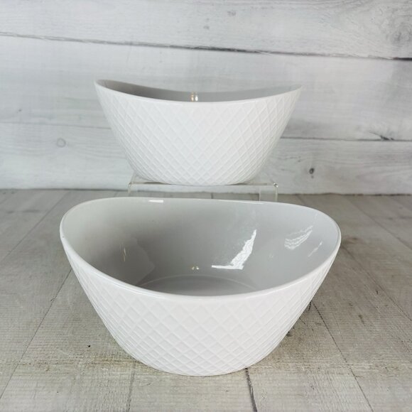 Over And Back DIAMOND White Embossed Criss Cross 8" All Purpose Bowl Set of 2 - Picture 4 of 15